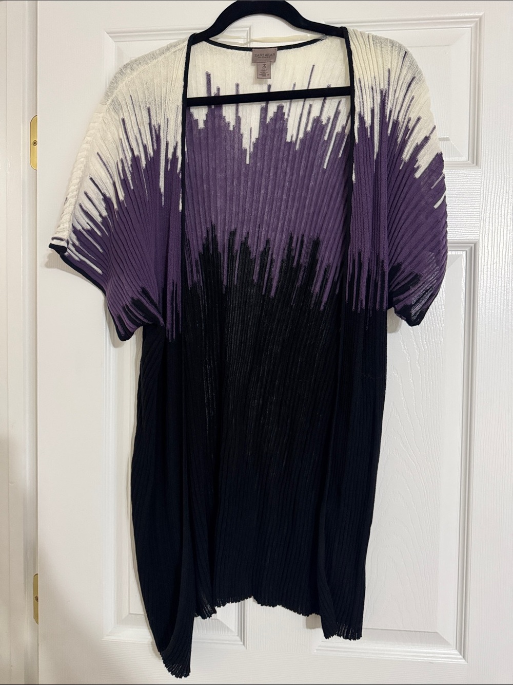 Chico’s Easy Wear Purple, White and Black Open Cardigan